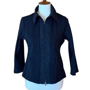 Stera black zip front jacket with ruffle detail Size Large